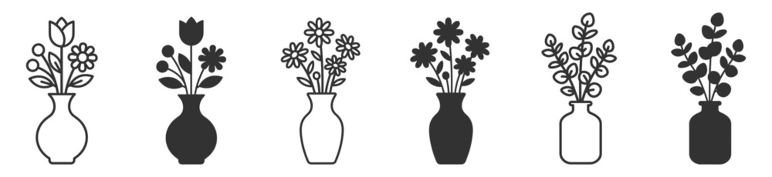flower vase icon set vector illustration collection on transparent background