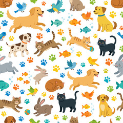 Fototapeta premium Seamless pattern with cute pets and animals