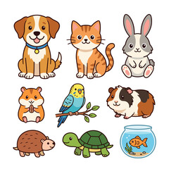Fototapeta premium Cute cartoon domestic pets collection