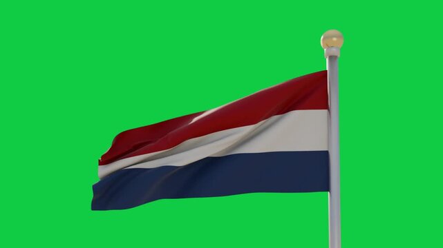 Tricolor flag waving and rippling after wind gust, showing fabric folds on transparent background
