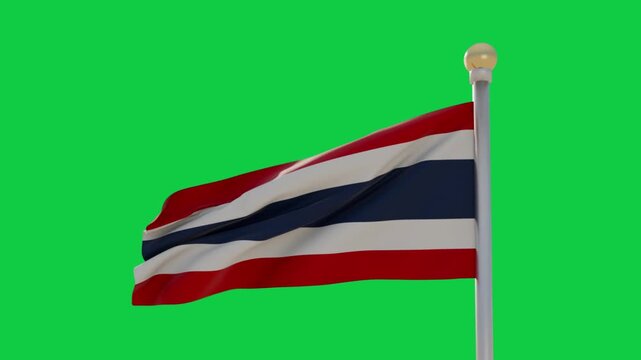 Tricolor flag reacting to gust, lifting left, rippling stripes, settling on transparent backdrop