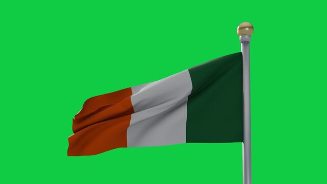 Wind blowing tricolor flag fluttering, waves forming and showing texture on transparent background