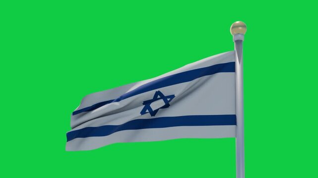 National flag fluttering on pole from changing wind, revealing fabric folds on transparent backdrop
