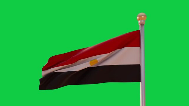 Steady breeze driving tricolor flag waving on pole, rippling bands moving emblem, transparent bg