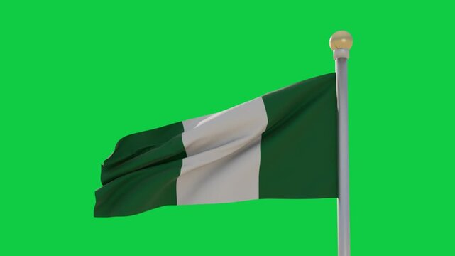 Tricolor flag on pole rippling by gust lifting curling showing cloth motion on transparent bg