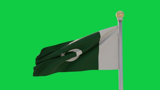 Flag fabric driven by gust waving, folding and revealing crescent-star with transparent background