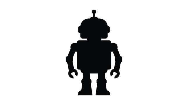Robot Silhouette Against White Background Minimalist Black Shape