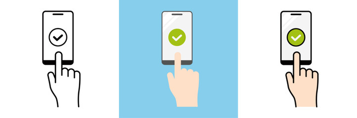 スマホ操作や認証確認に使えるシンプルなチェック付きスマートフォンアイコン © dododo