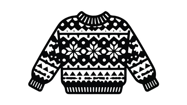 Stylish black sweater with white geometric patterns and ribbed collar cuffs and hem in a cozy winter clothing style