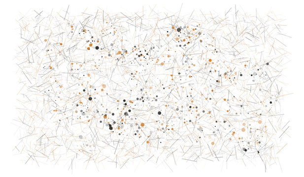 Abstract background with scattered lines and dots in shades of gray and orange on white background