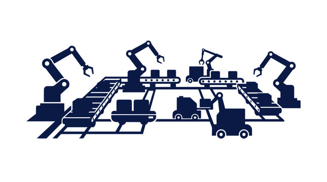 Automated Factory Assembly Line Vector Illustration