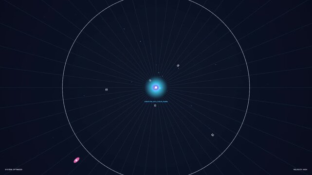 Glowing blue star in dark space with celestial bodies, radial lines emanating