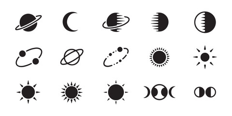 Solar system planets, moon and sun vector icons, astronomy celestial bodies collection. © StockDesign