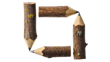 Fototapeta premium Isolated creative composition of natural wood pencils forming an artistic square frame