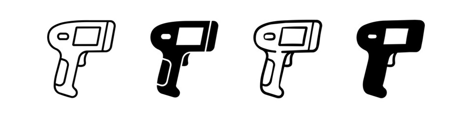 Set of handheld infrared thermometer icons in different line and solid styles. Perfect for medical, safety, and non-contact temperature measurement graphics on a clean white background. © Nort Kor