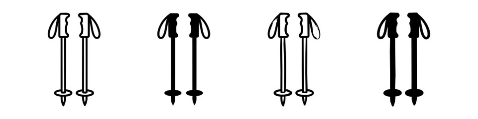 Set of hand-drawn trekking and ski pole icons in minimalist styles. Ideal for hiking, winter sports, and outdoor adventure themes. Black and white vector sketches. © Nort Kor