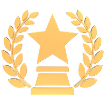 3D gold star trophy with wreath