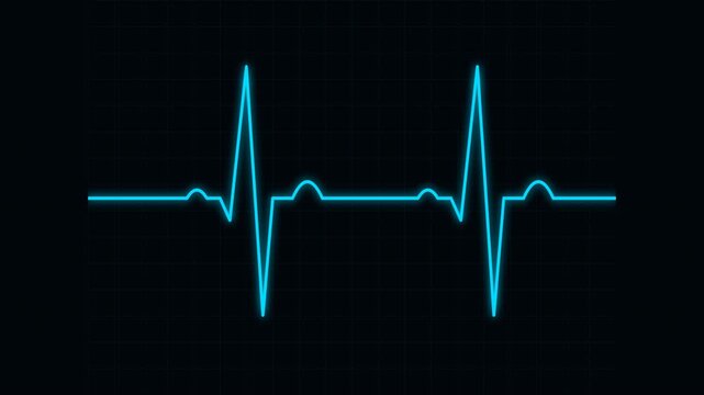 heartbeat flatline electrocardiogram dynamic cyan neon wave pulse animation for healthcare patient monitoring diagnostic dashboard 4k