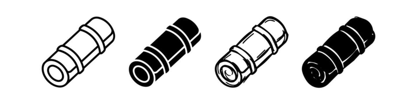 Isometric rolled mat icons in outline, solid, and hand-drawn styles. Ideal for yoga, fitness, or camping graphics. Black and white vector set.