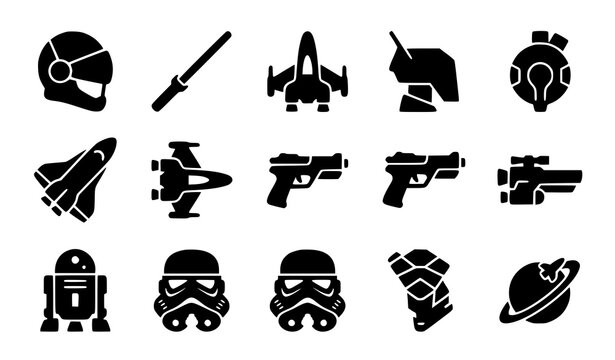 Sci-fi space warrior solid glyph vector icons pack for UI design
