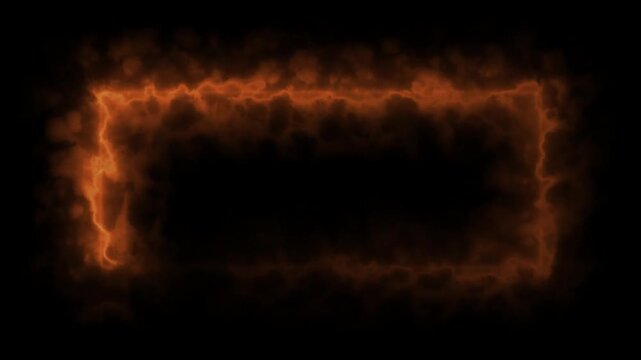 Orange glowing fire border with smoke effect framing central black copy space 4k.
