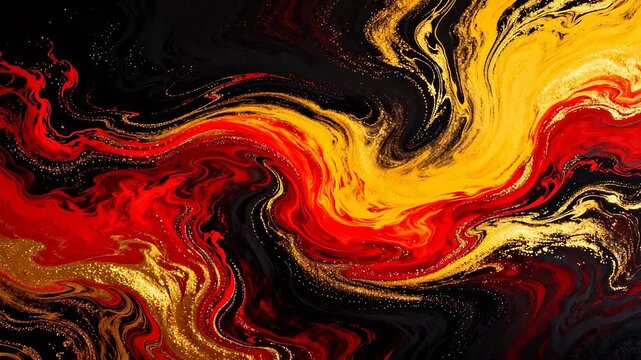 Abstract swirling red and gold patterns