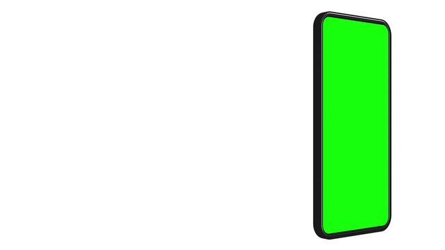 Mobile Phone Mockup with Green Screen Animation. Flat design black smartphone and chroma key display on white background.