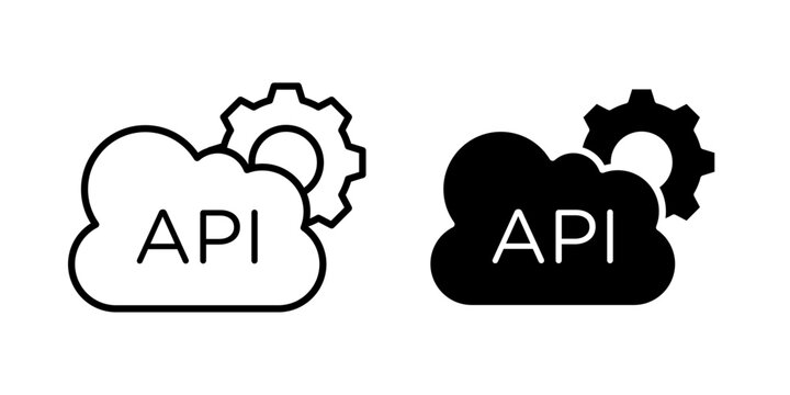 Cloud API Security Icon, Black and White Stroke and Filled Vector