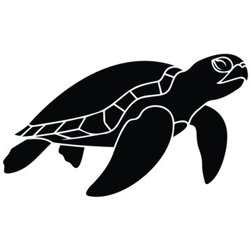 Sea turtle silhouette vector illustration of marine reptile swimming in the deep ocean art.