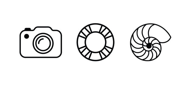Camera nautilus shell ammonite icons Vector