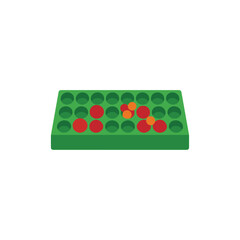 Colorful plastic building blocks with red and green pegs arranged in a grid pattern © Prianka