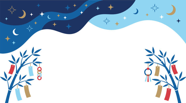 Tanabata festival decorative bamboo background with night sky and moon tanabata festival japanese tradition celebration cultural background decorative oriental folklore ornament