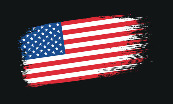 United States flag designed with dynamic paintbrush strokes isolated on a black background