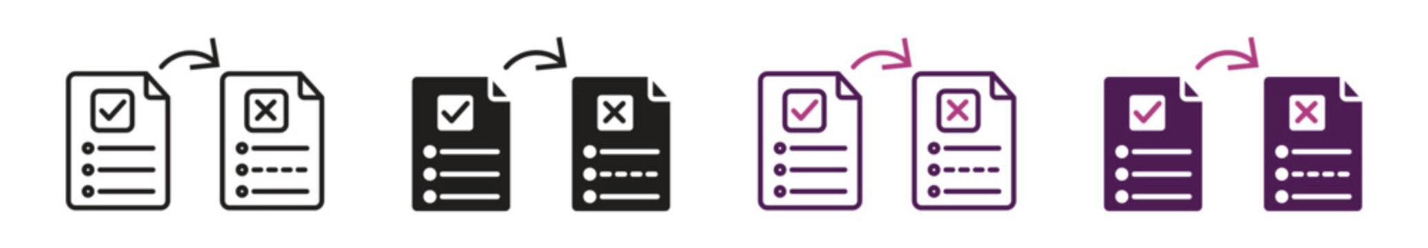  Inconsistency of data in doc icon set. Simple style trend modern failed task design isolated on white. Vector illustration.
