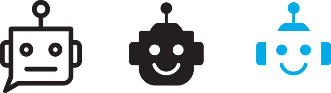 Chatbot icon, virtual assistant logo and AI bot symbol in modern vector style for mobile apps, user interfaces, websites and digital technology branding, isolated on a transparent background.
