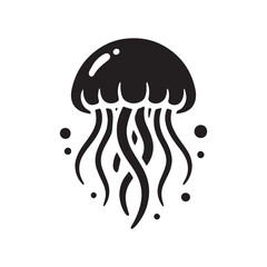 Jellyfish silhouette icon with floating tentacles sea life jellyfish creature tentacles wildlife © Md Hifjul