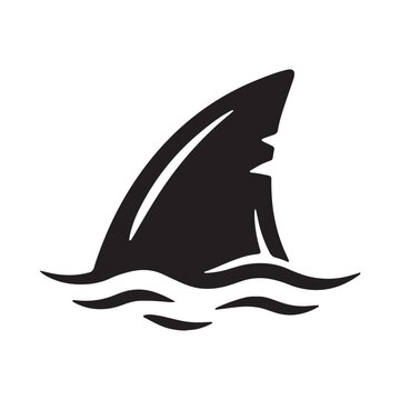 Shark fin emerging from ocean waves stylized icon with sea life predator wildlife silhouette illustration