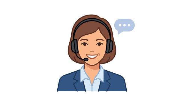 Smiling Female Call Center Operator and Customer Service Representative Wearing Headset Providing Business Support and Professional Communication in Office