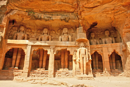 Siddhachal Caves or Siddhanchal Jain Collosi  Jain cave monuments and colossal carved into the rock face inside the Urvahi Gate of the Gwalior Fort in Gwalior, India.