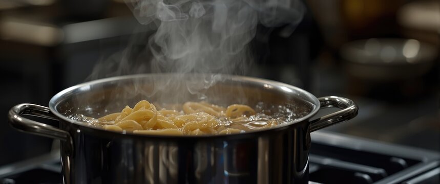 Pasta boiling in a pot on the stove