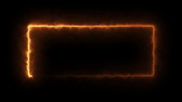 Fiery rectangular frame glowing with energetic orange flames for abstract overlays.