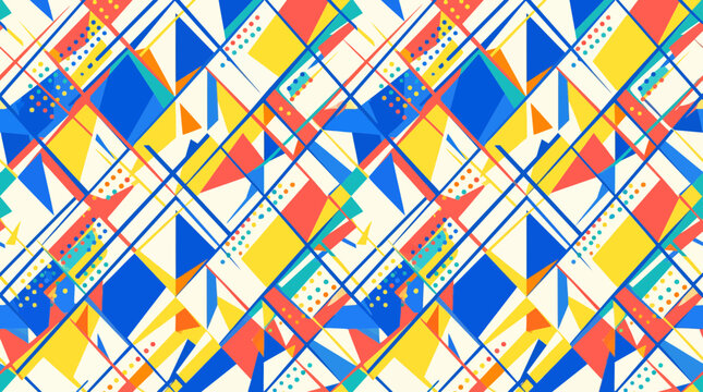 Abstract Colorful Geometric Seamless Pattern Background with Retro Mosaic Lines for Wallpaper Textile Fabric Vector Design and Decorative Blue Square Ornament Texture