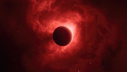 Fototapeta premium Mars orbiting within a glowing crimson interstellar cloud