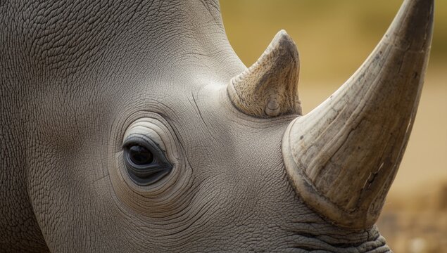 Close-up of rhinoceros head with prominent horn