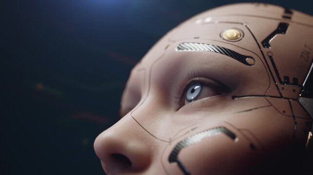 Close-up of futuristic android face details