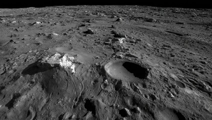 Fototapeta premium Lunar surface with craters and rocky terrain