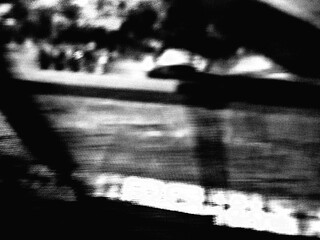 Obraz premium Minimal Black and White Abstract Composition with Soft Blurred Shapes, grain High Contrast Background