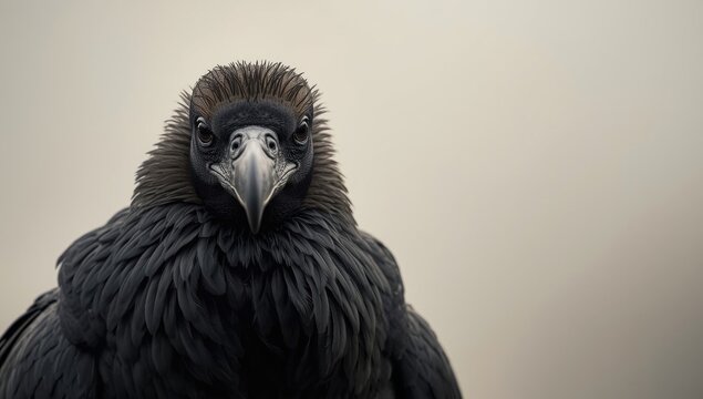 High detail morning view of black vulture showing feather layering and head contours