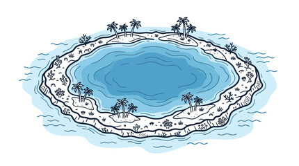 Tropical Atoll Island Hand Drawn Vector Illustration © Melatunz