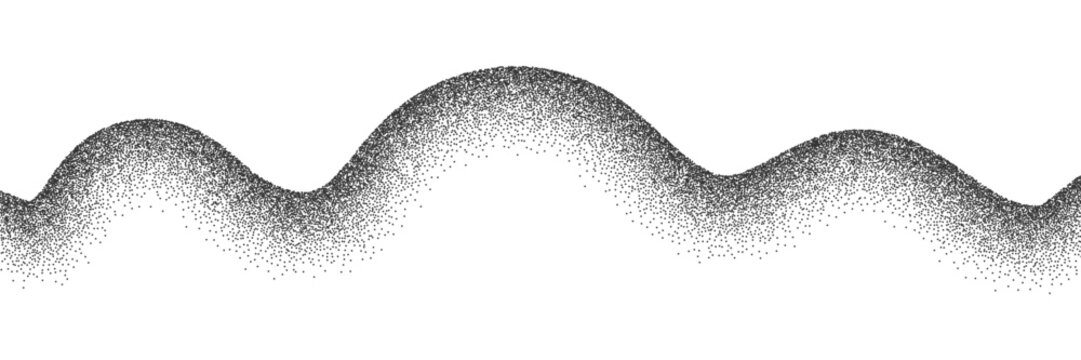 Grain illustration mountain with wave gradation stippling for sand noise white. Shape art gradient with black background pattern for abstract vector texture. Nature vintage grain with snow wave